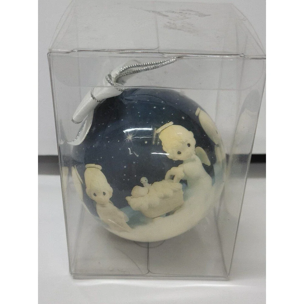 Lot of 4 Precious Moments Holiday Ornaments 1994 Enesco Round Balls Bows